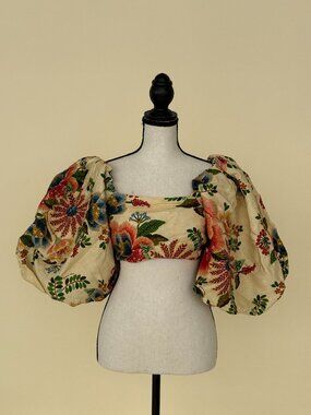 Farm Rio | Delicate Garden Crop Top | Floral | Puff Sleeves